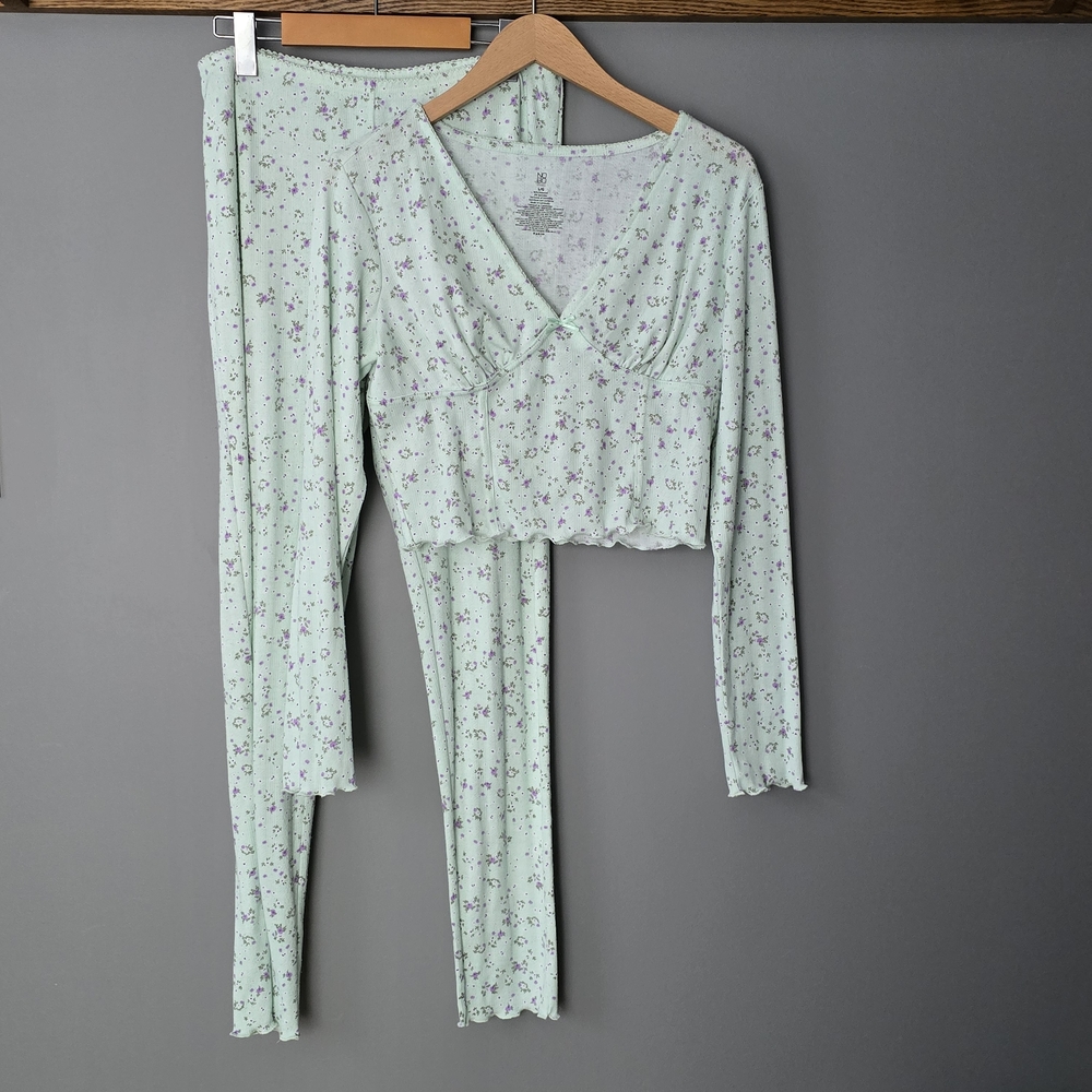 No Boundaries Mint Green Floral Two-Piece Pajama Set